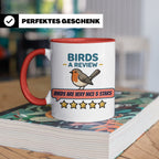 Rotkehlchen Tasse mit lustiger 5 Sterne Bewertung, Birds are – Rot [farbe:rot]