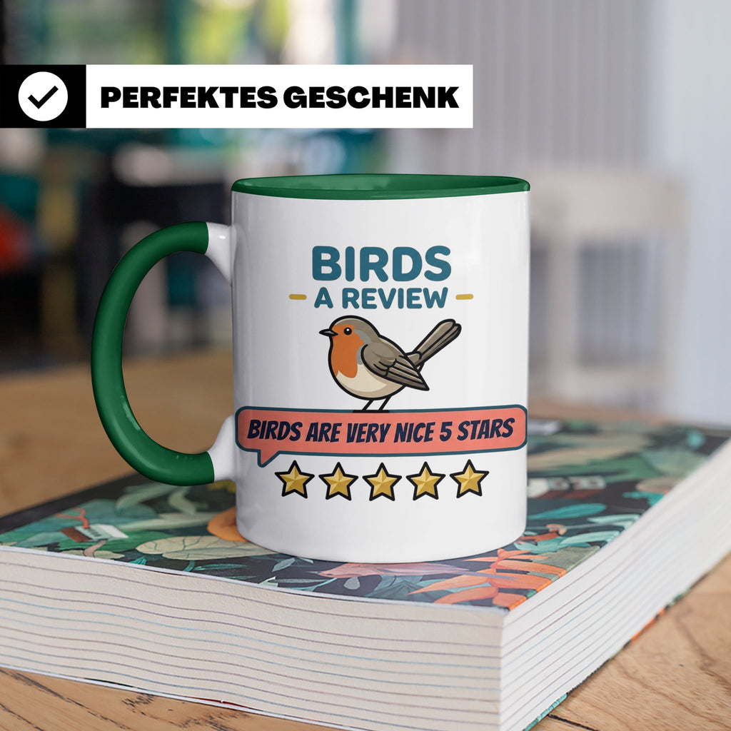 Rotkehlchen Tasse mit lustiger 5 Sterne Bewertung, Birds are – Grün [farbe:grün]