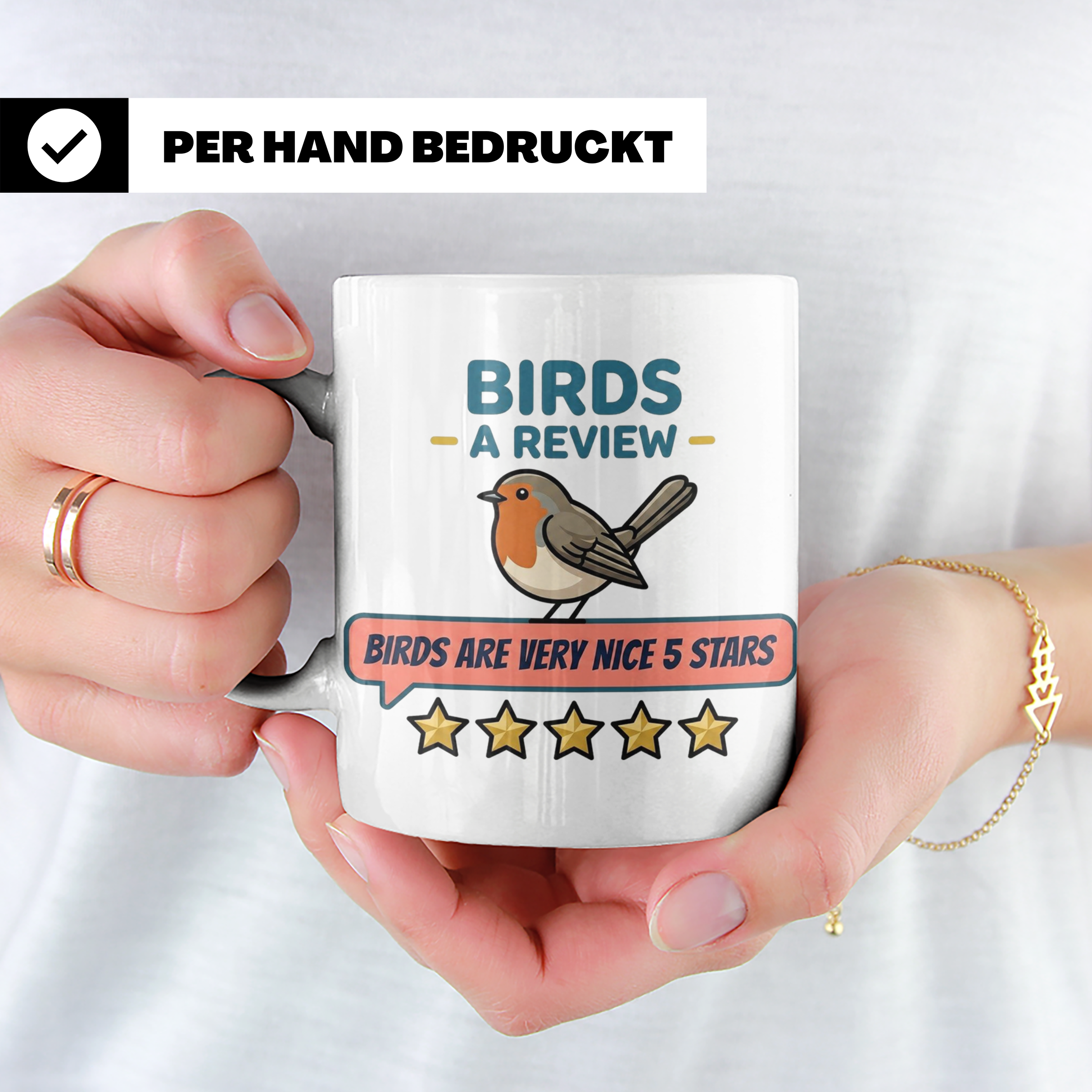 Rotkehlchen Tasse mit lustiger 5 Sterne Bewertung, Birds are – Weiß [farbe:weiß]