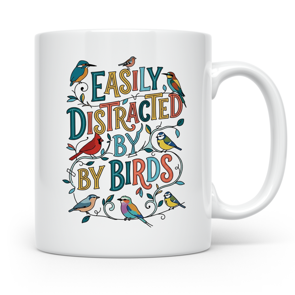 Vogelbeobachter Tasse Easily Distracted By Birds, Geschenk f – Weiß [farbe:weiß]