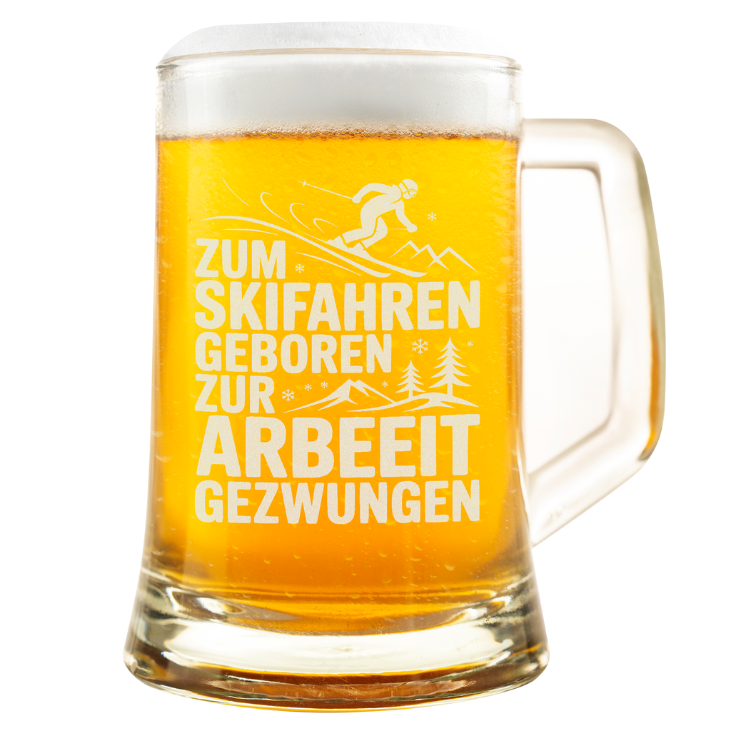 Zum Skifahren geboren – lustiger Bierkrug für Skifahrer, Geschenkidee für Wintersport-Fans, Après-Ski Humor für Männer & Frauen
