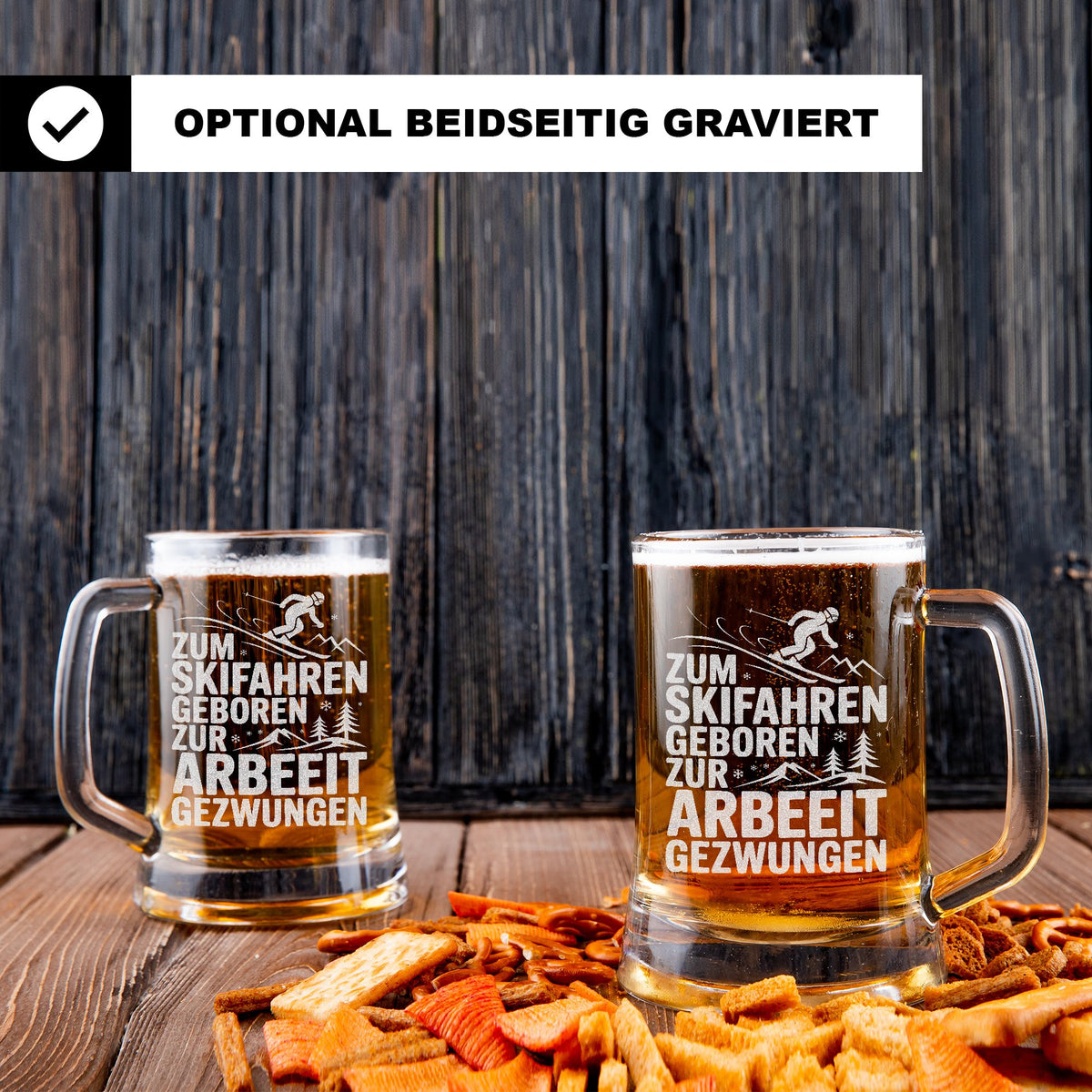 Zum Skifahren geboren – lustiger Bierkrug für Skifahrer, Geschenkidee für Wintersport-Fans, Après-Ski Humor für Männer & Frauen