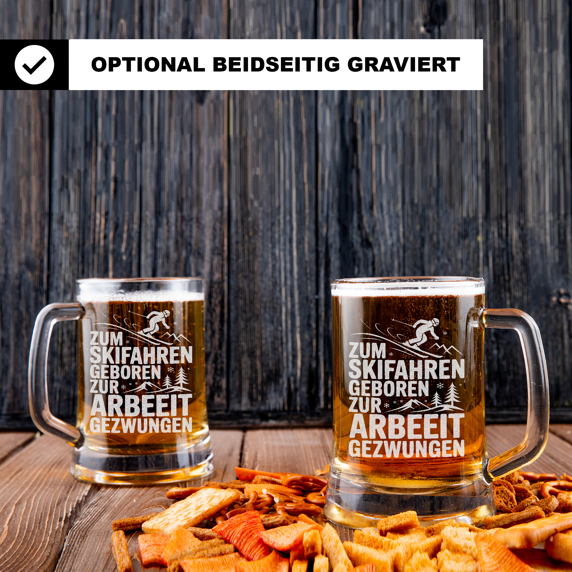 Zum Skifahren geboren – lustiger Bierkrug für Skifahrer, Geschenkidee für Wintersport-Fans, Après-Ski Humor für Männer & Frauen