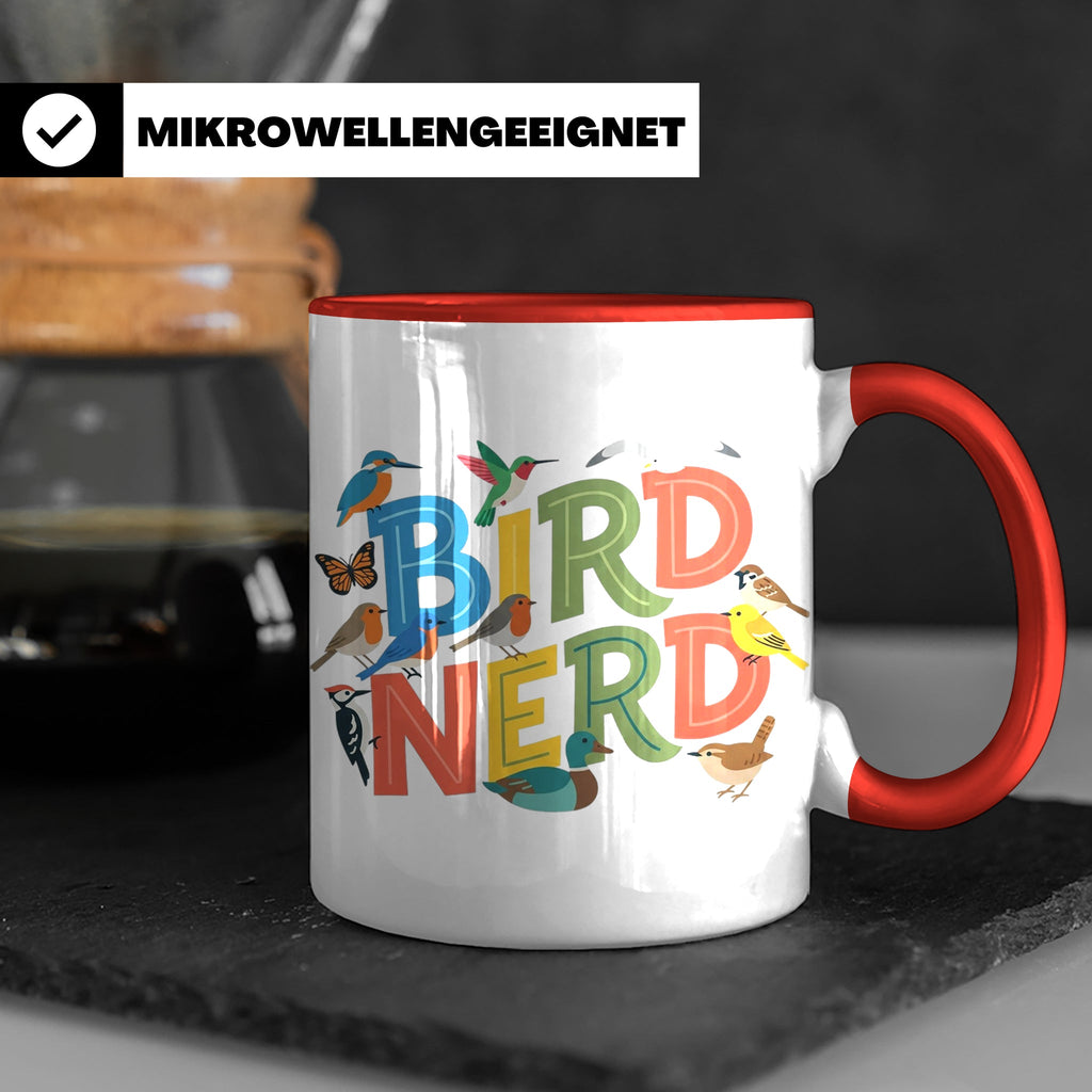 Bird Nerd Tasse für Vogelbeobachter & Ornithologen, lustiger – Rot [farbe:rot]