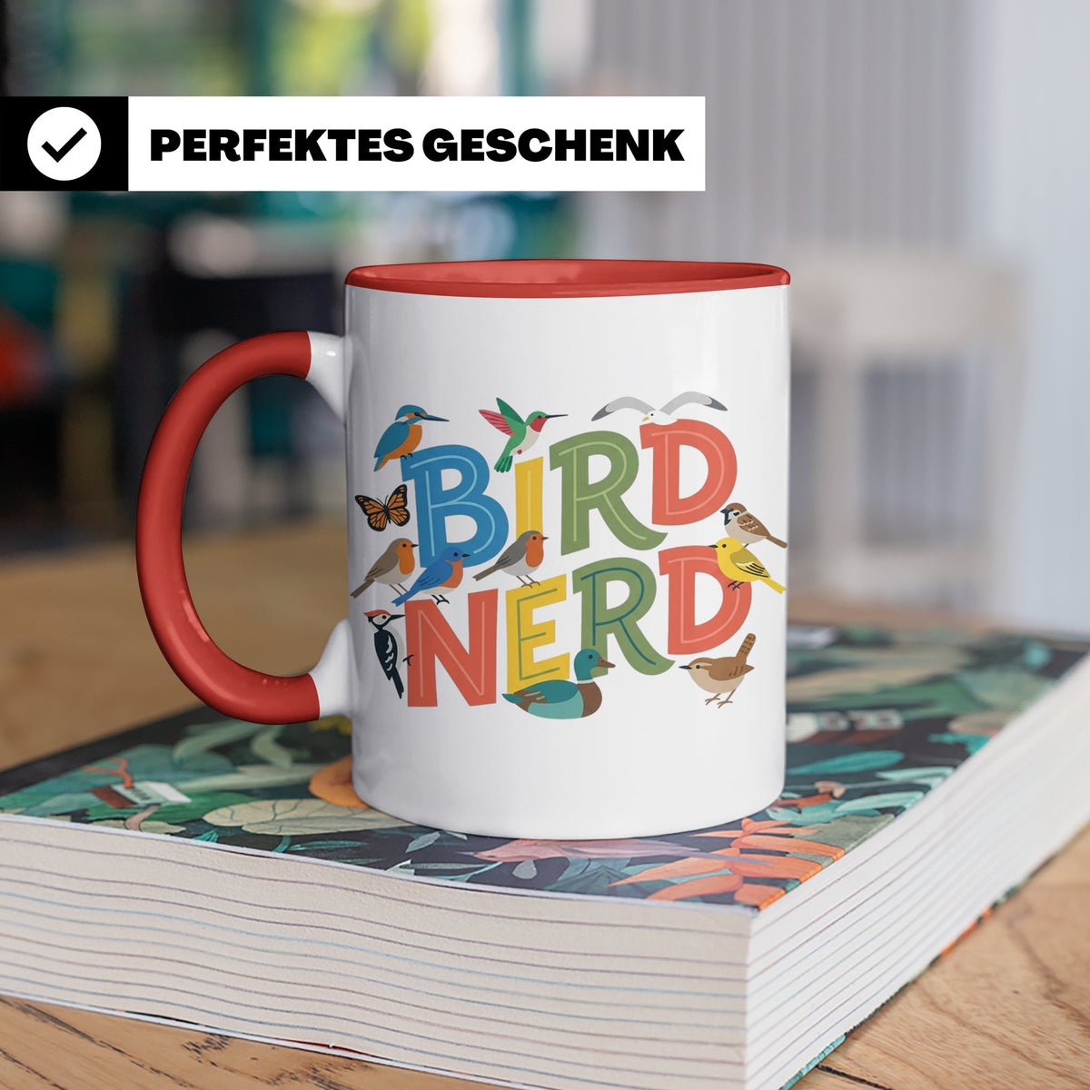 Bird Nerd Tasse für Vogelbeobachter & Ornithologen, lustiger – Rot [farbe:rot]