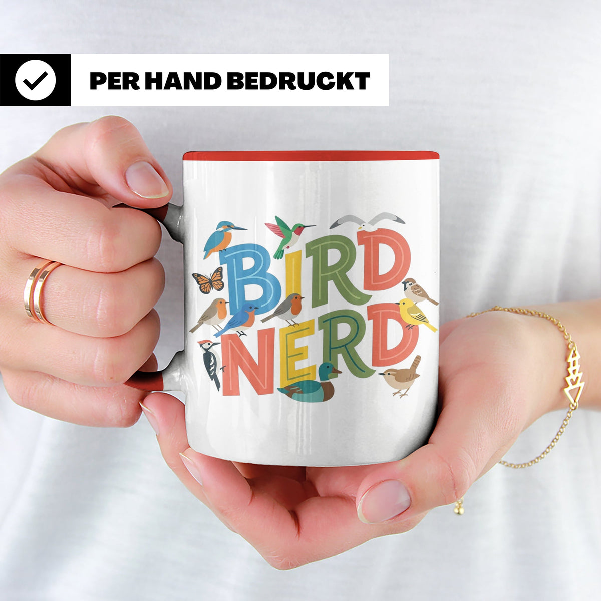 Bird Nerd Tasse für Vogelbeobachter & Ornithologen, lustiger – Rot [farbe:rot]