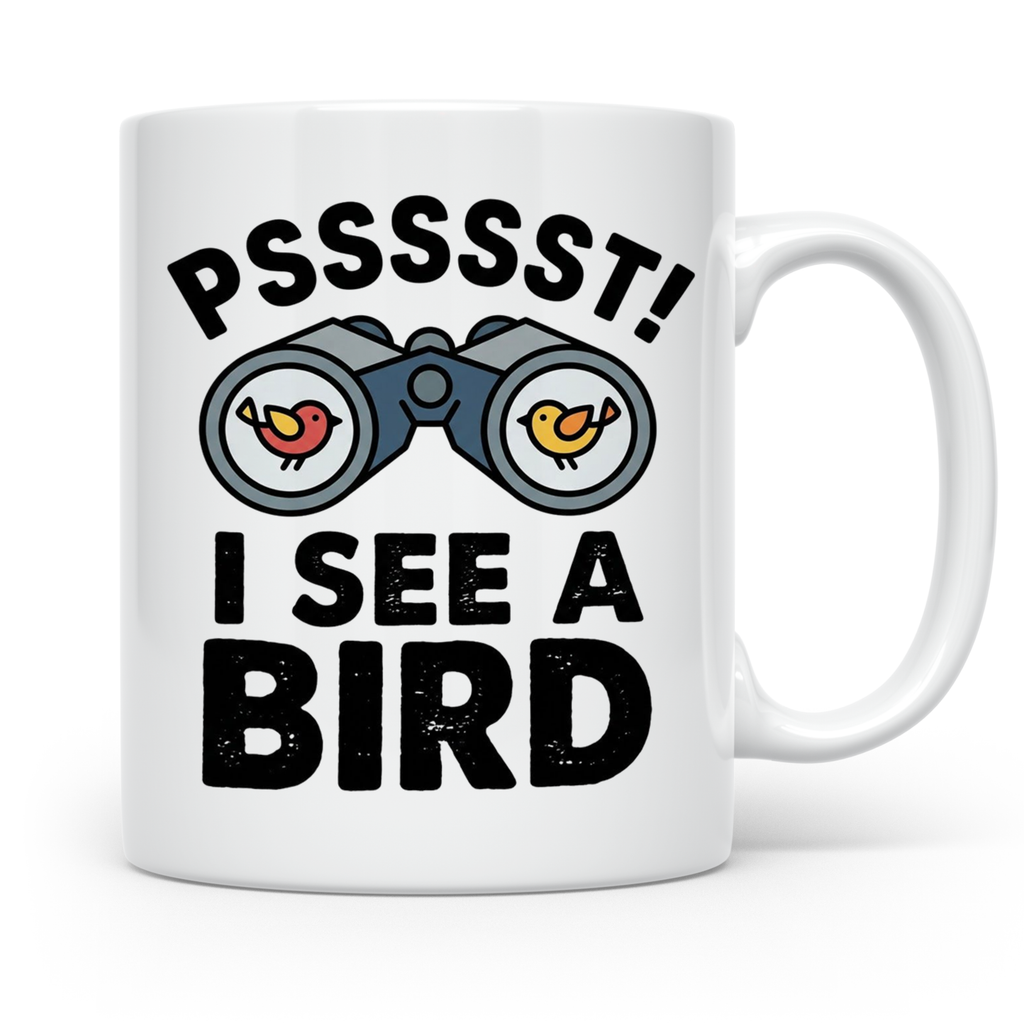 Vogelbeobachtung Tasse mit Spruch Pssst I See A Bird Kaffeet – Weiß [farbe:weiß]