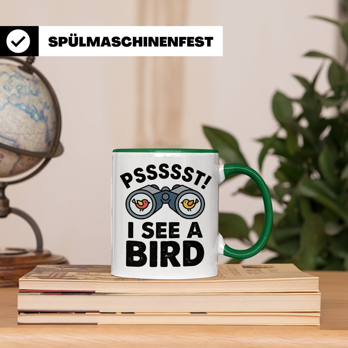 Vogelbeobachtung Tasse mit Spruch Pssst I See A Bird Kaffeet – Grün [farbe:grün]