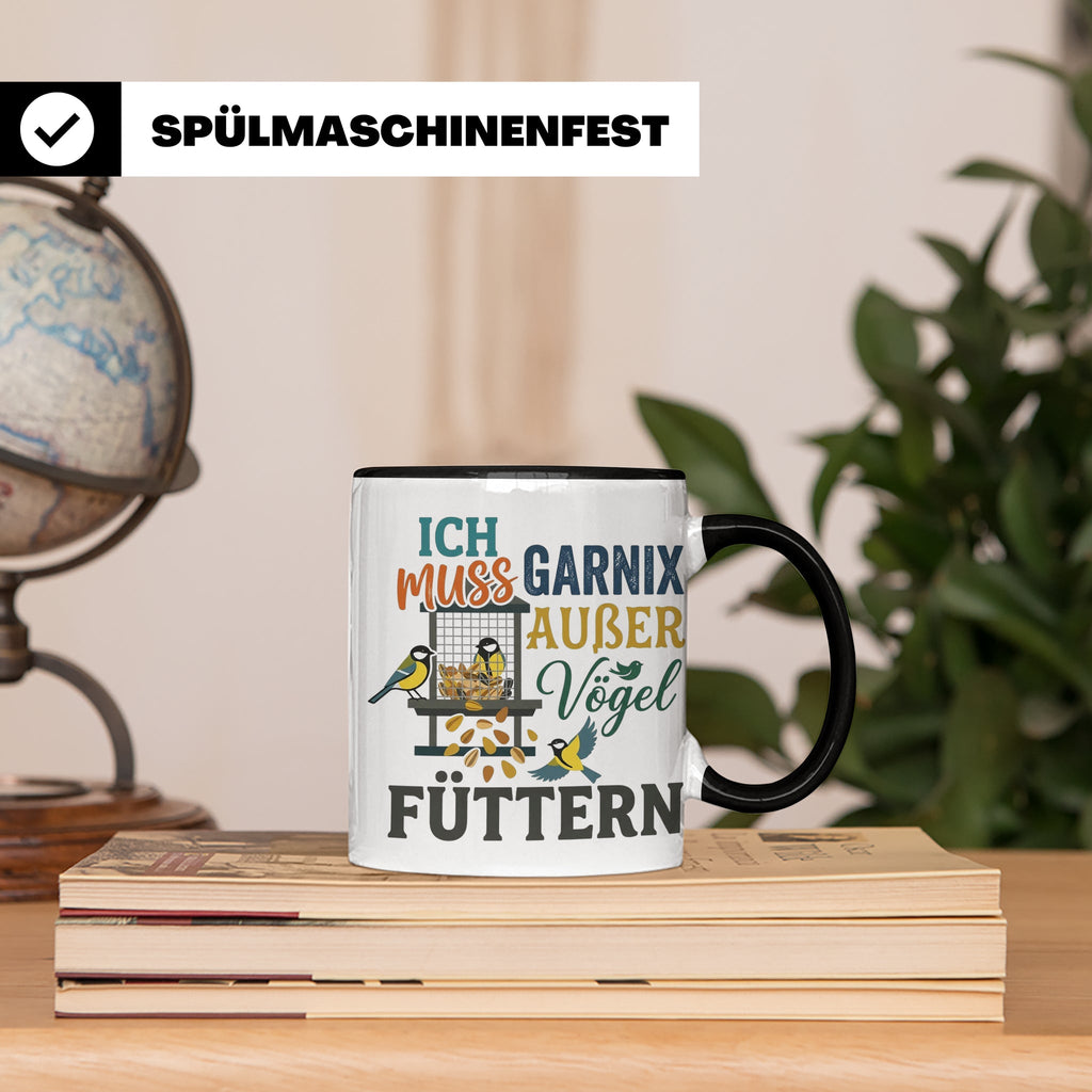 Vögel Füttern Tasse mit Spruch | Geschenk für Vogelfreunde,  – Schwarz [farbe:schwarz]