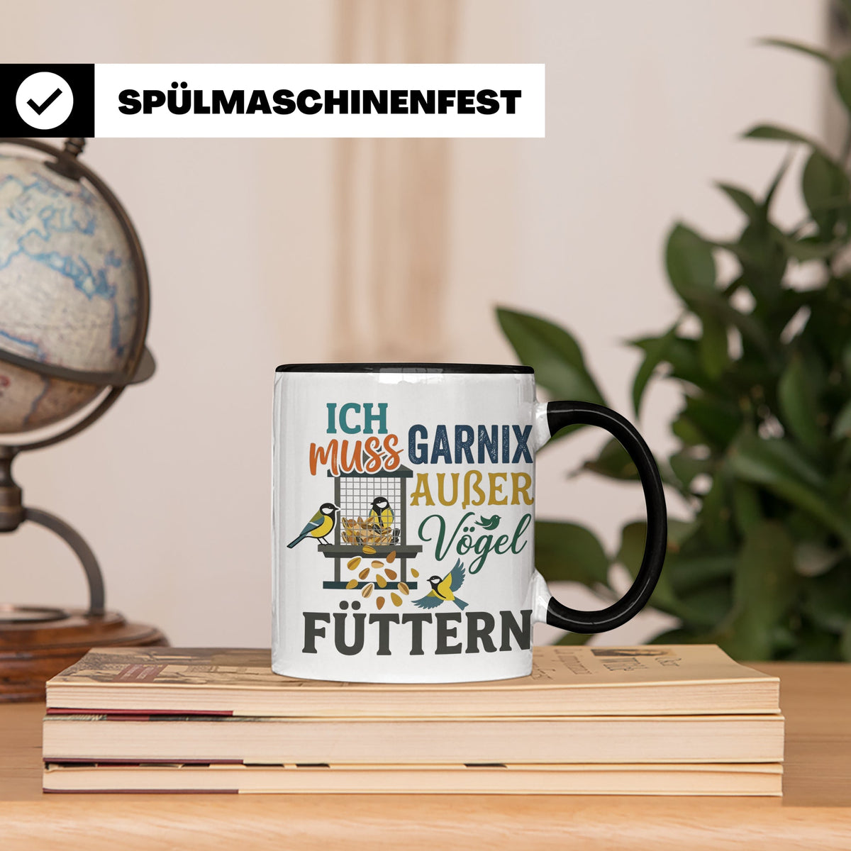 Vögel Füttern Tasse mit Spruch | Geschenk für Vogelfreunde,  – Schwarz [farbe:schwarz]