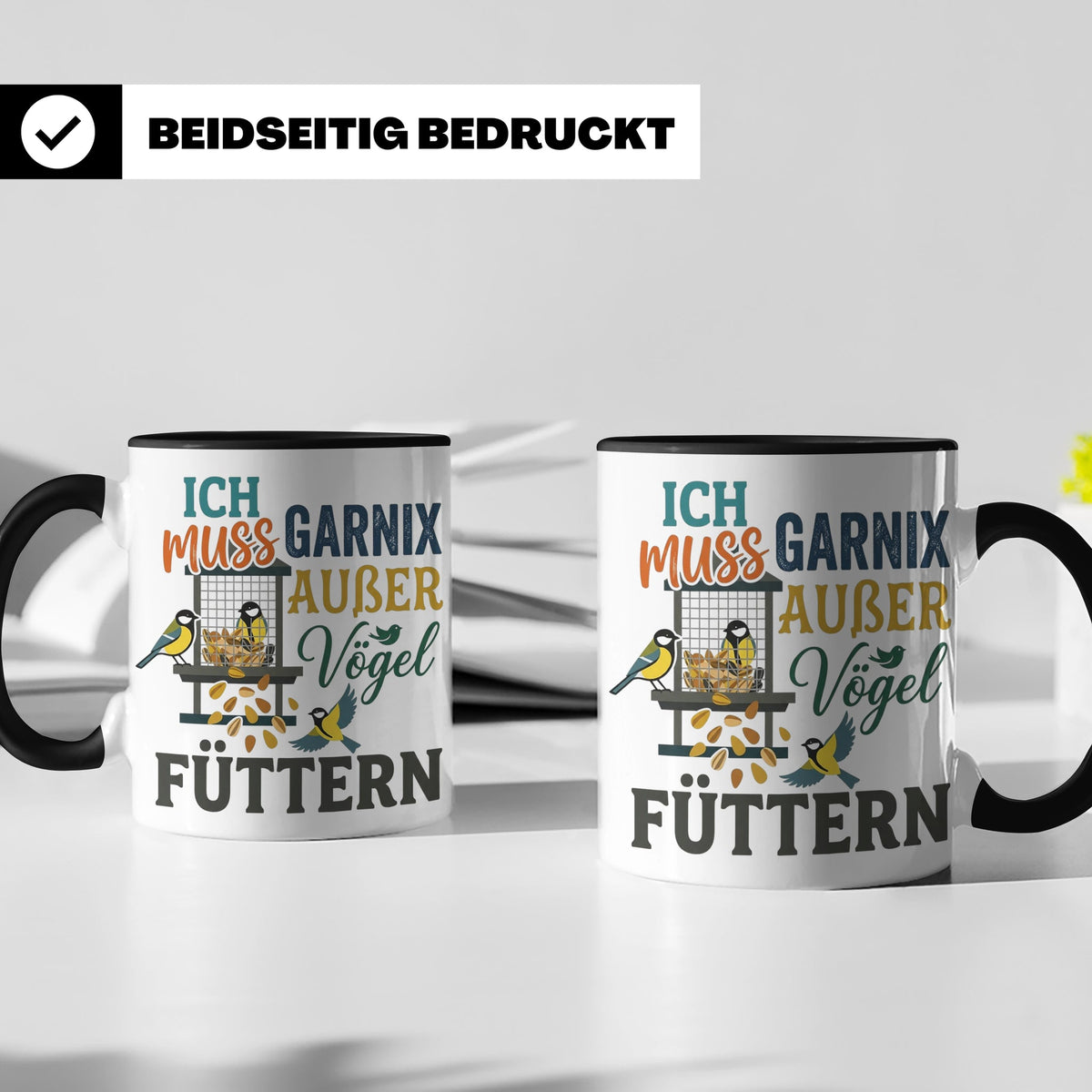 Vögel Füttern Tasse mit Spruch | Geschenk für Vogelfreunde,  – Schwarz [farbe:schwarz]