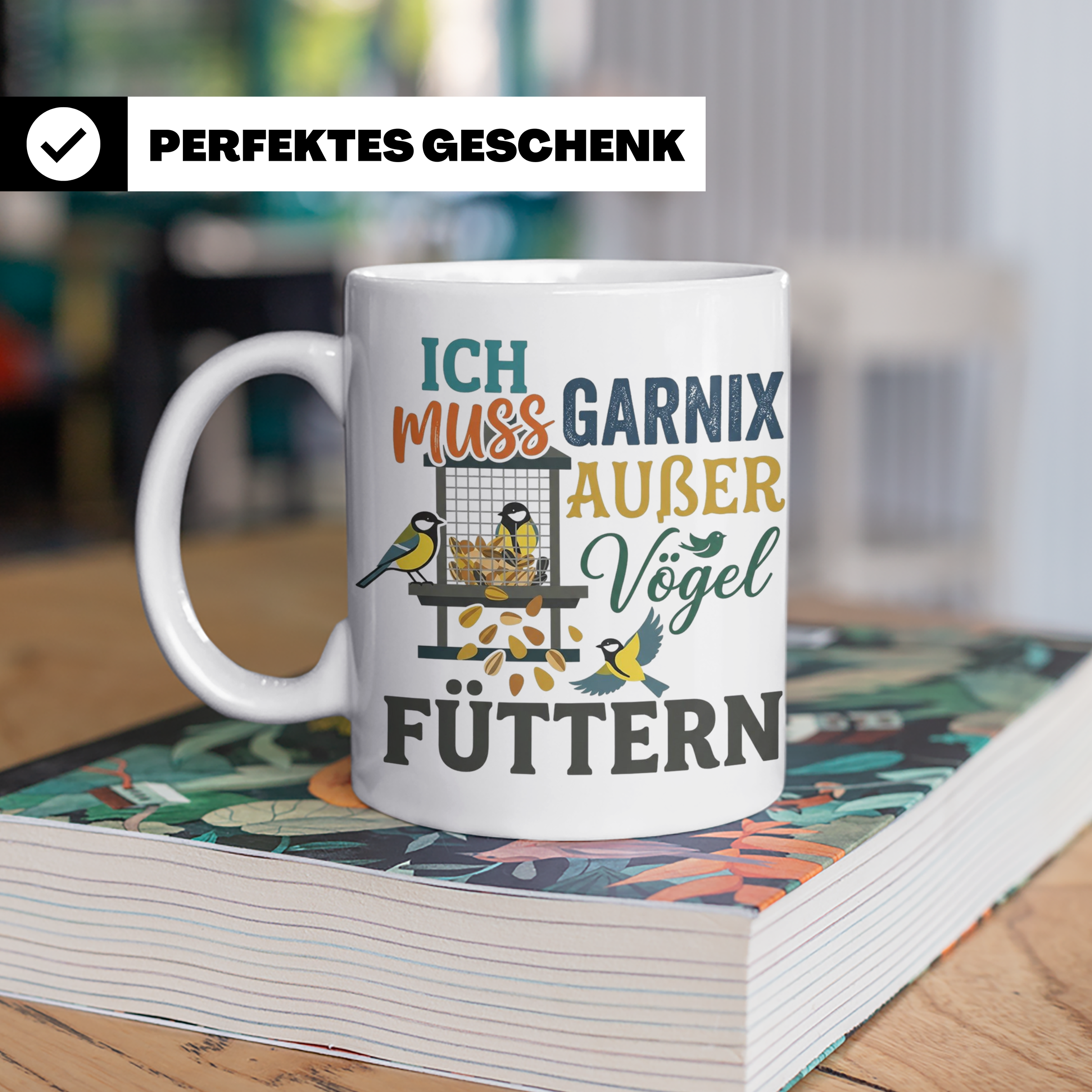 Vögel Füttern Tasse mit Spruch | Geschenk für Vogelfreunde,  – Weiß [farbe:weiß]