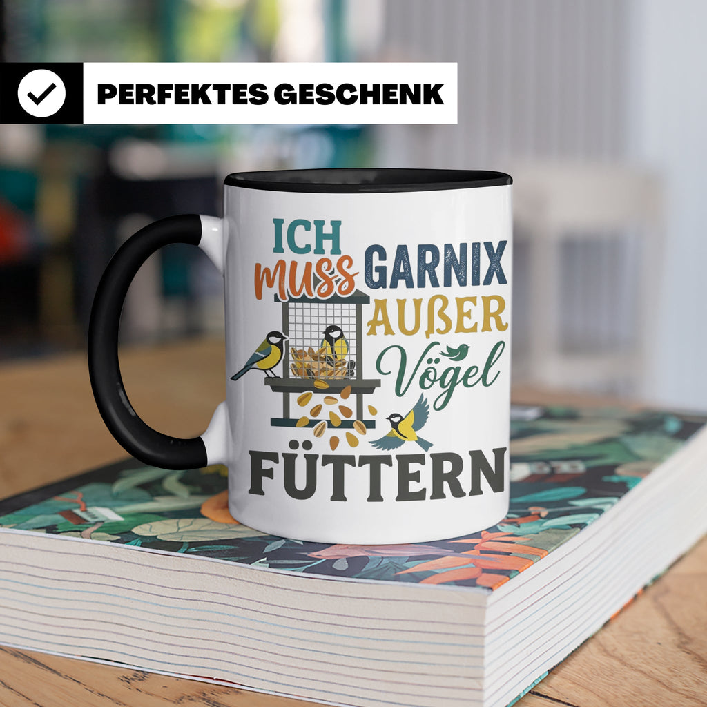 Vögel Füttern Tasse mit Spruch | Geschenk für Vogelfreunde,  – Schwarz [farbe:schwarz]