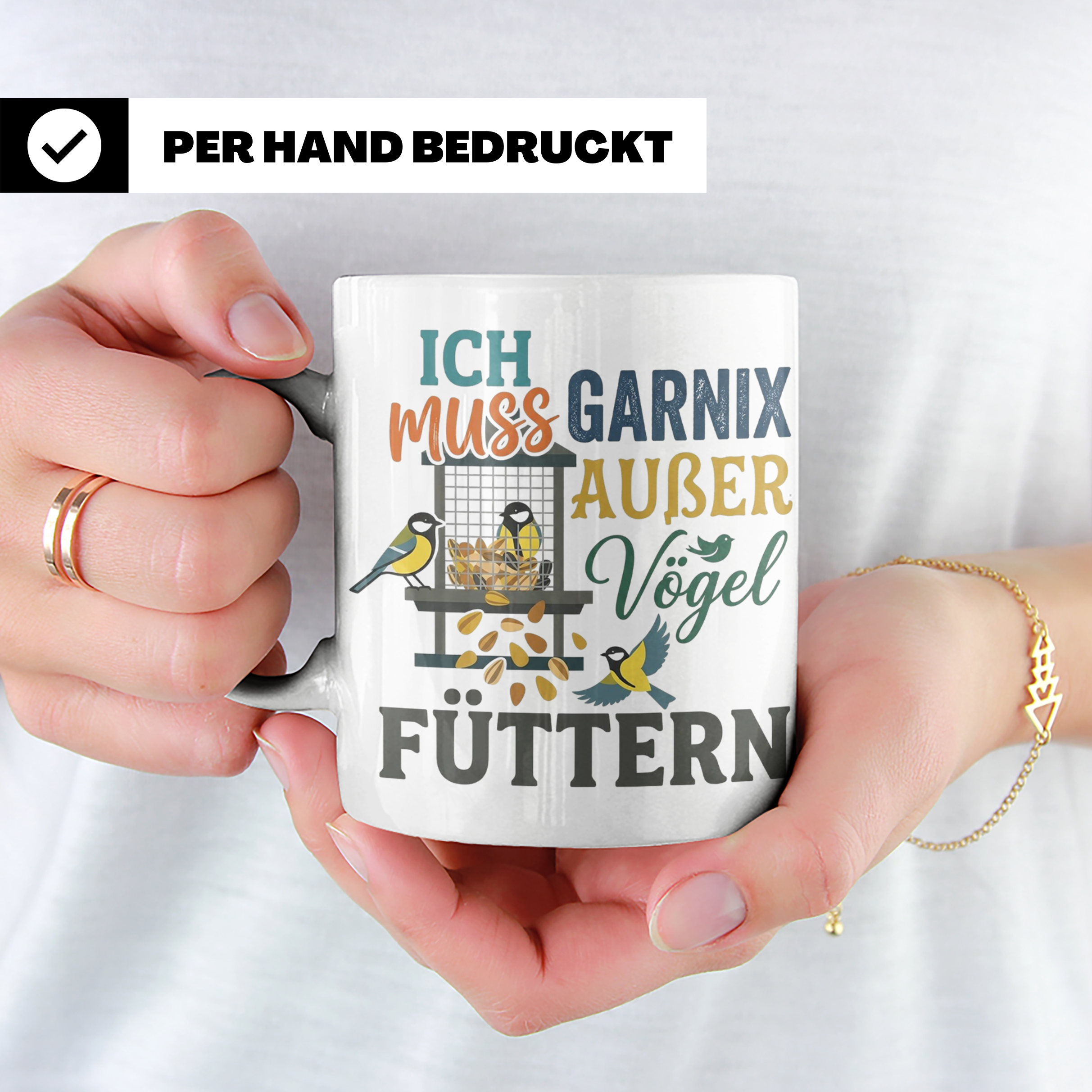 Vögel Füttern Tasse mit Spruch | Geschenk für Vogelfreunde,  – Weiß [farbe:weiß]