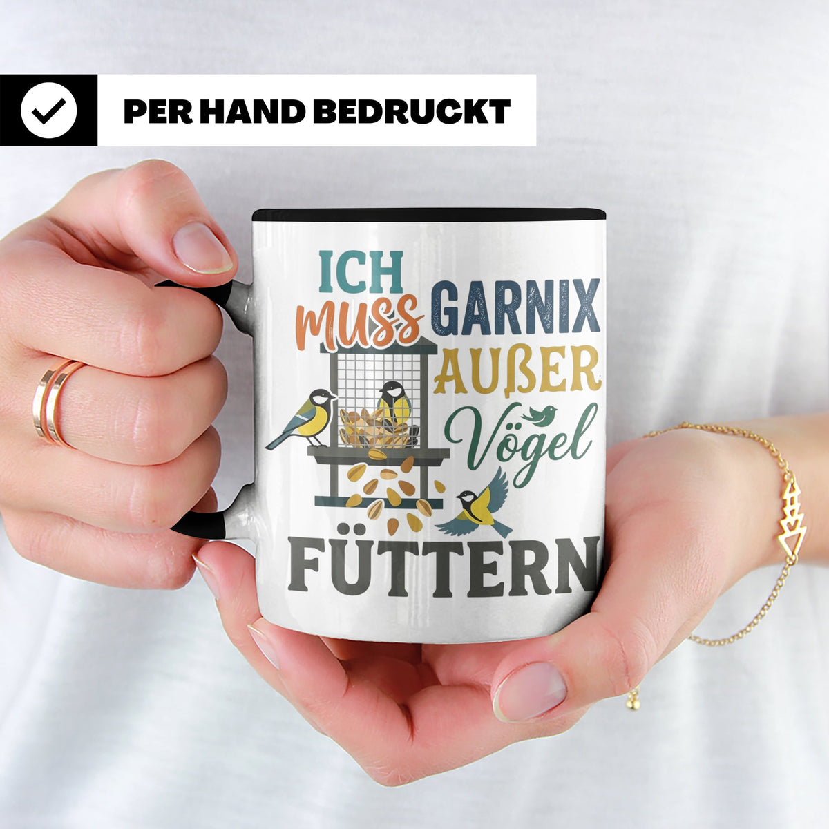 Vögel Füttern Tasse mit Spruch | Geschenk für Vogelfreunde,  – Schwarz [farbe:schwarz]