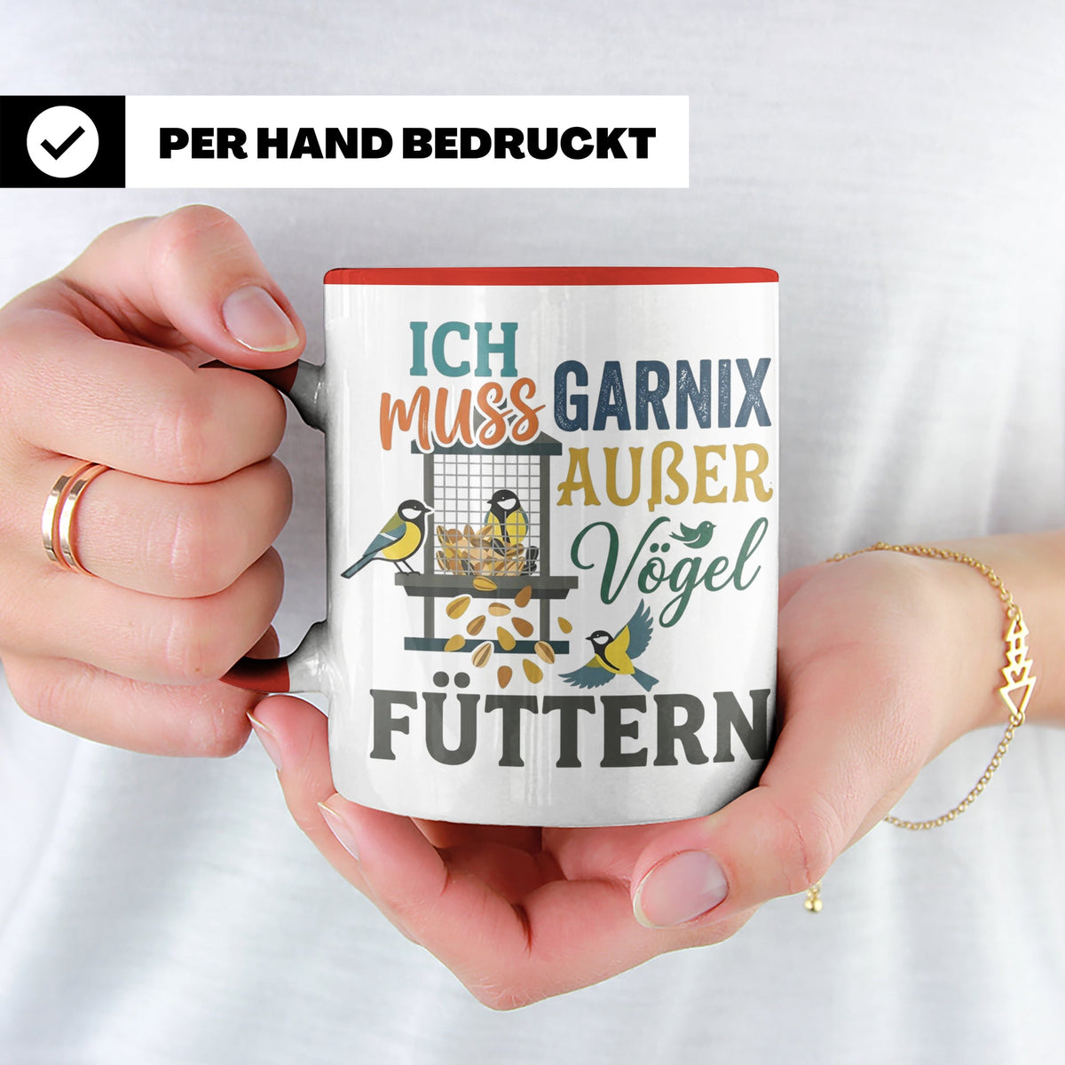 Vögel Füttern Tasse mit Spruch | Geschenk für Vogelfreunde,  – Rot [farbe:rot]