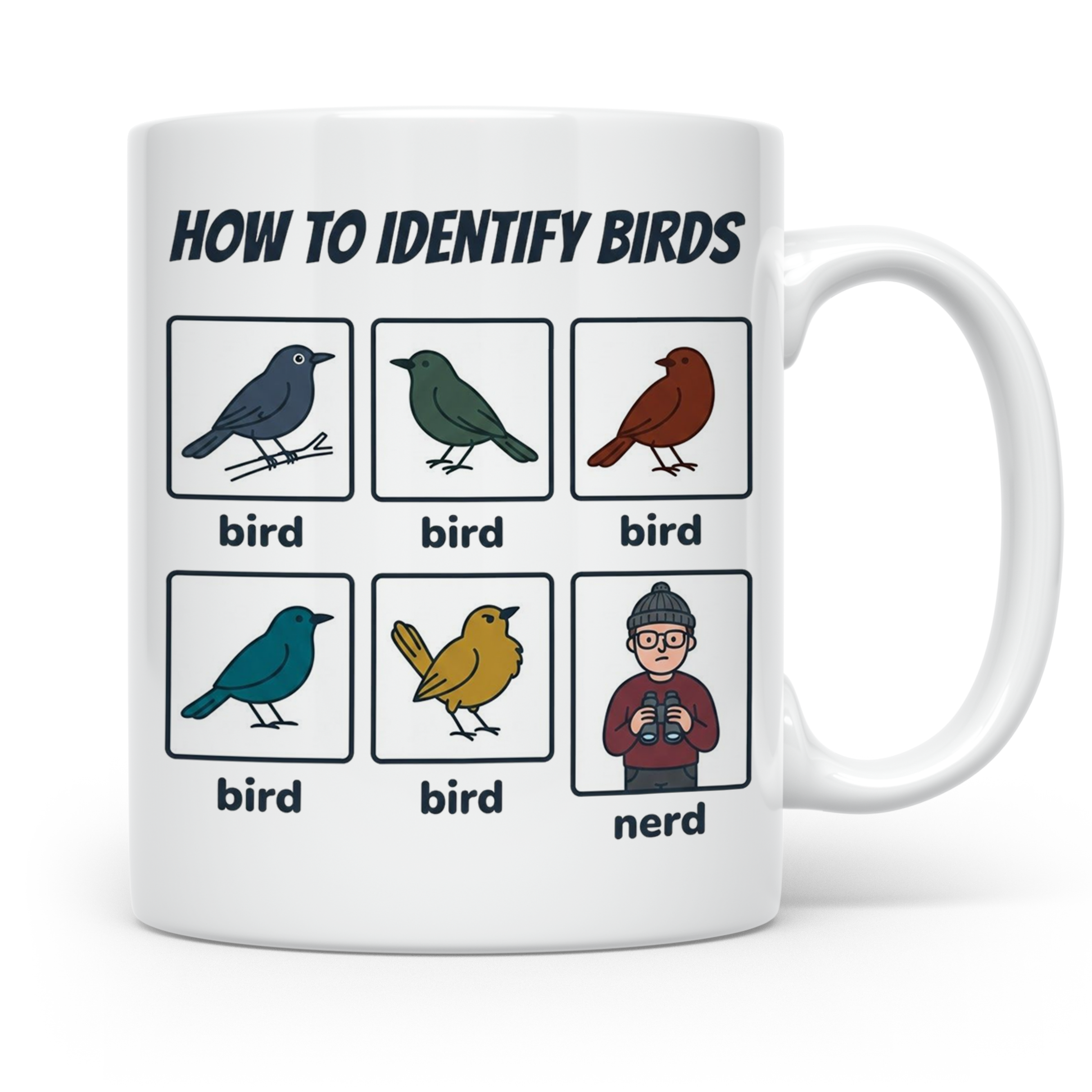 Vogelbeobachter Tasse "How to Identify Birds" Lustiges Nerd  – Weiß [farbe:weiß]