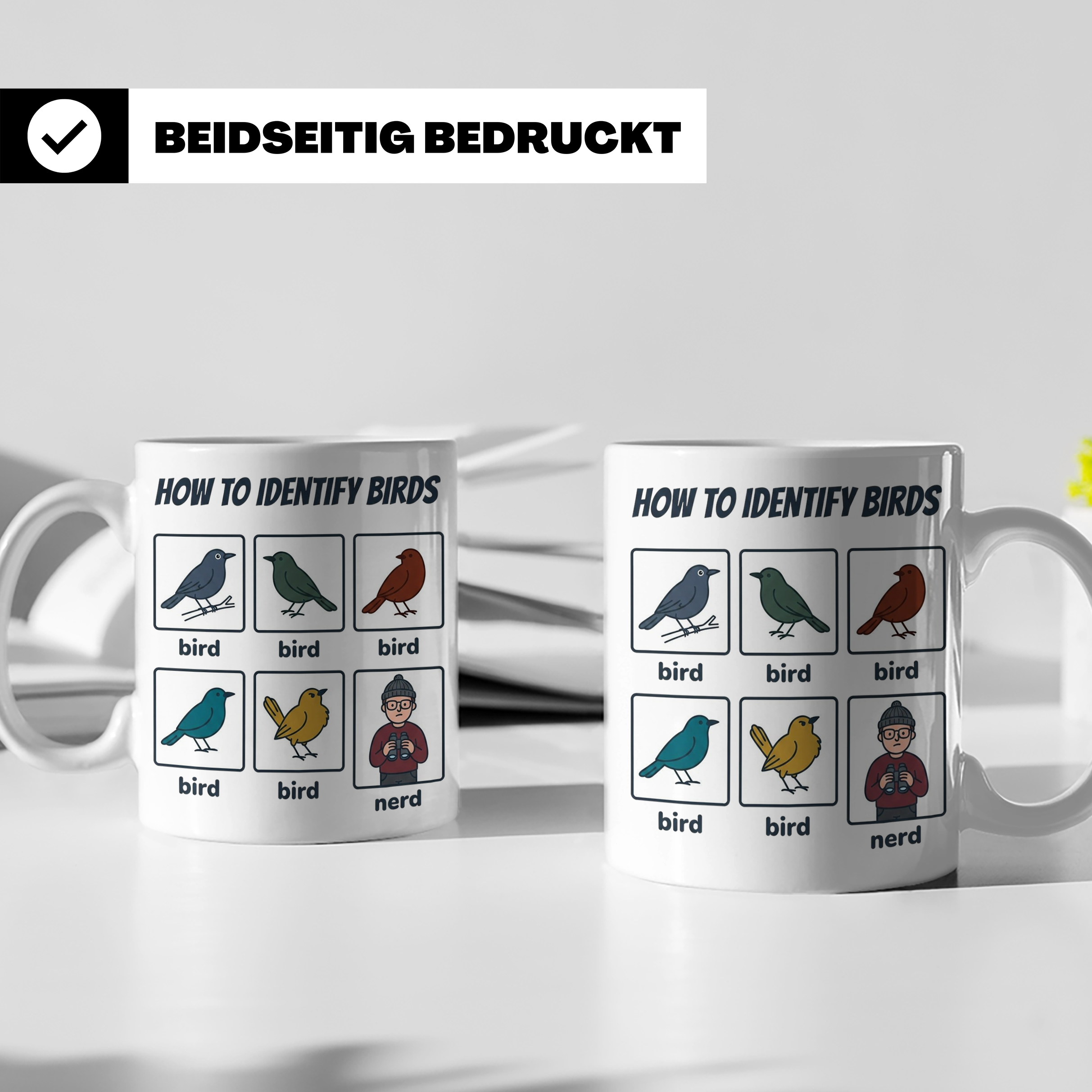 Vogelbeobachter Tasse "How to Identify Birds" Lustiges Nerd  – Weiß [farbe:weiß]
