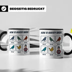 Vogelbeobachter Tasse "How to Identify Birds" Lustiges Nerd  – Schwarz [farbe:schwarz]