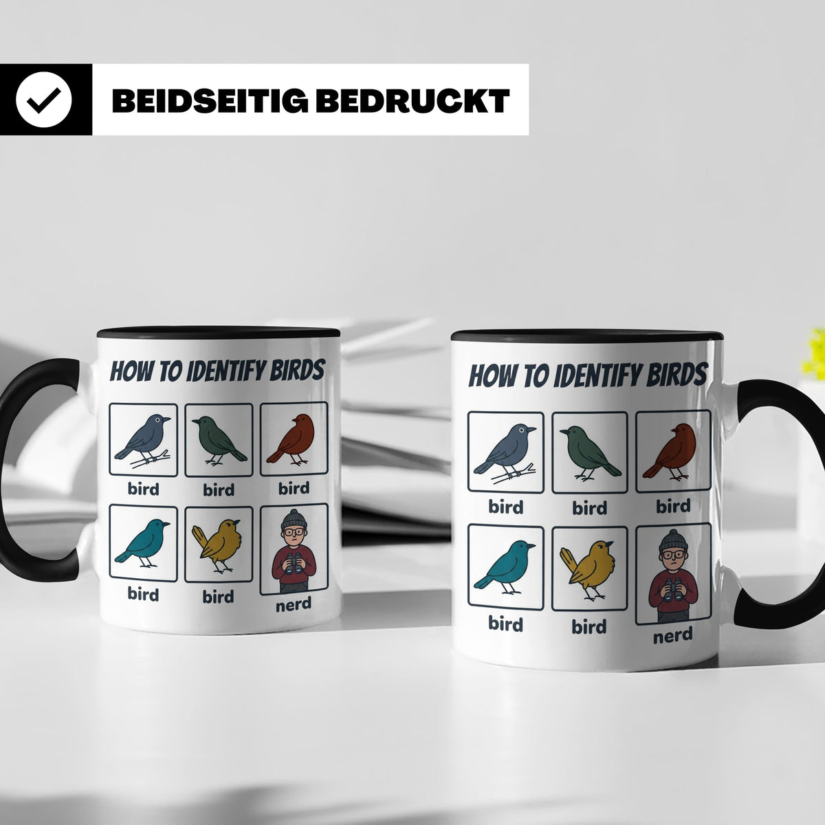 Vogelbeobachter Tasse "How to Identify Birds" Lustiges Nerd  – Schwarz [farbe:schwarz]