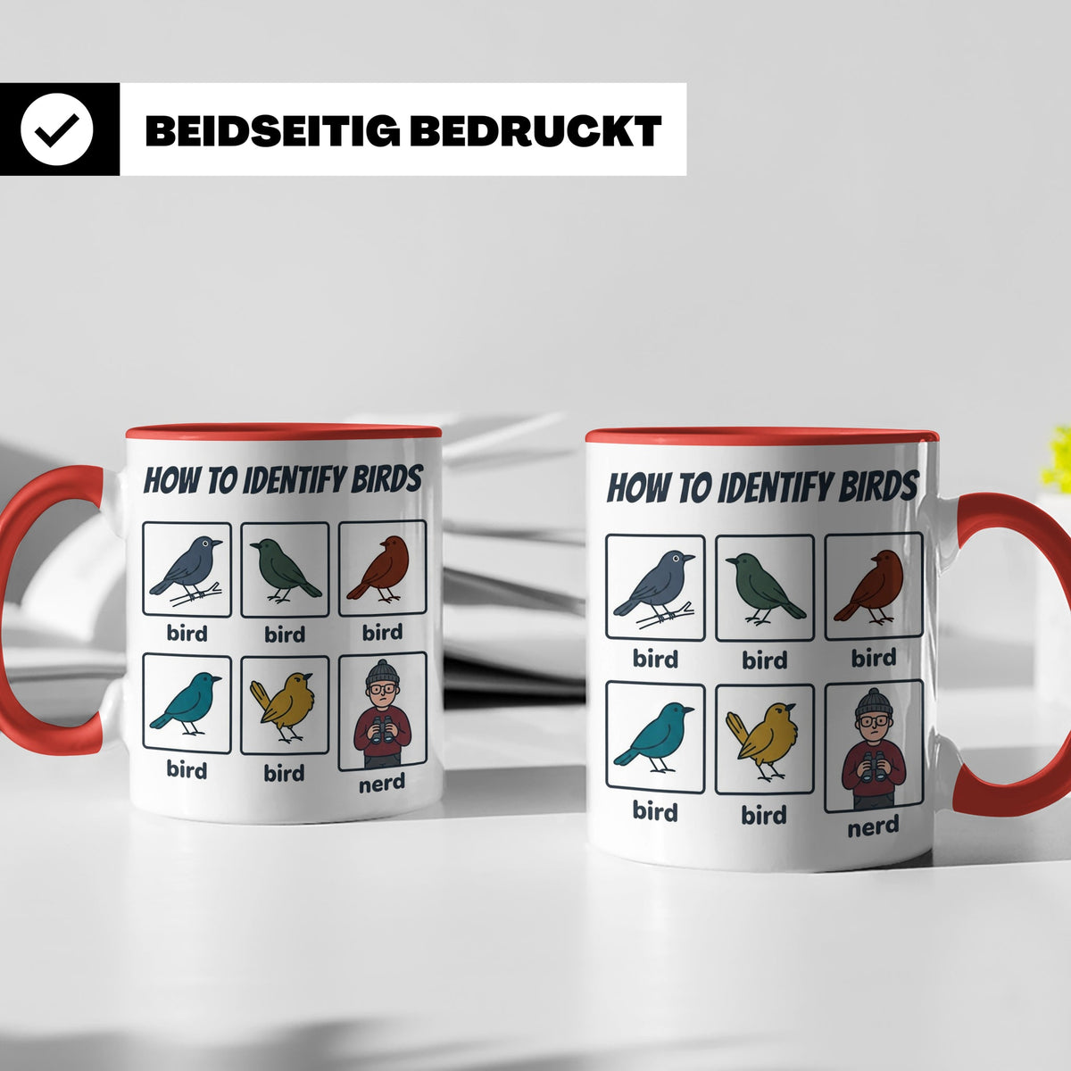 Vogelbeobachter Tasse "How to Identify Birds" Lustiges Nerd  – Rot [farbe:rot]