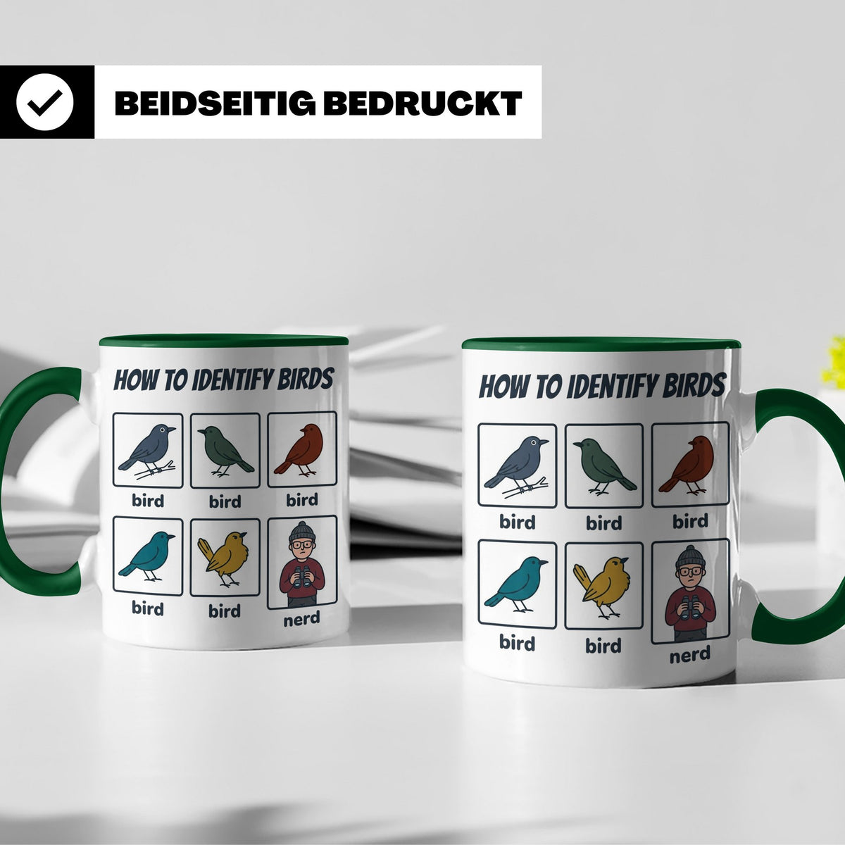Vogelbeobachter Tasse "How to Identify Birds" Lustiges Nerd  – Grün [farbe:grün]
