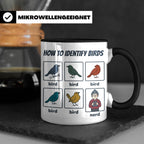 Vogelbeobachter Tasse "How to Identify Birds" Lustiges Nerd  – Schwarz [farbe:schwarz]