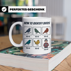 Vogelbeobachter Tasse "How to Identify Birds" Lustiges Nerd  – Weiß [farbe:weiß]