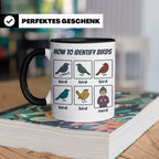 Vogelbeobachter Tasse "How to Identify Birds" Lustiges Nerd  – Schwarz [farbe:schwarz]