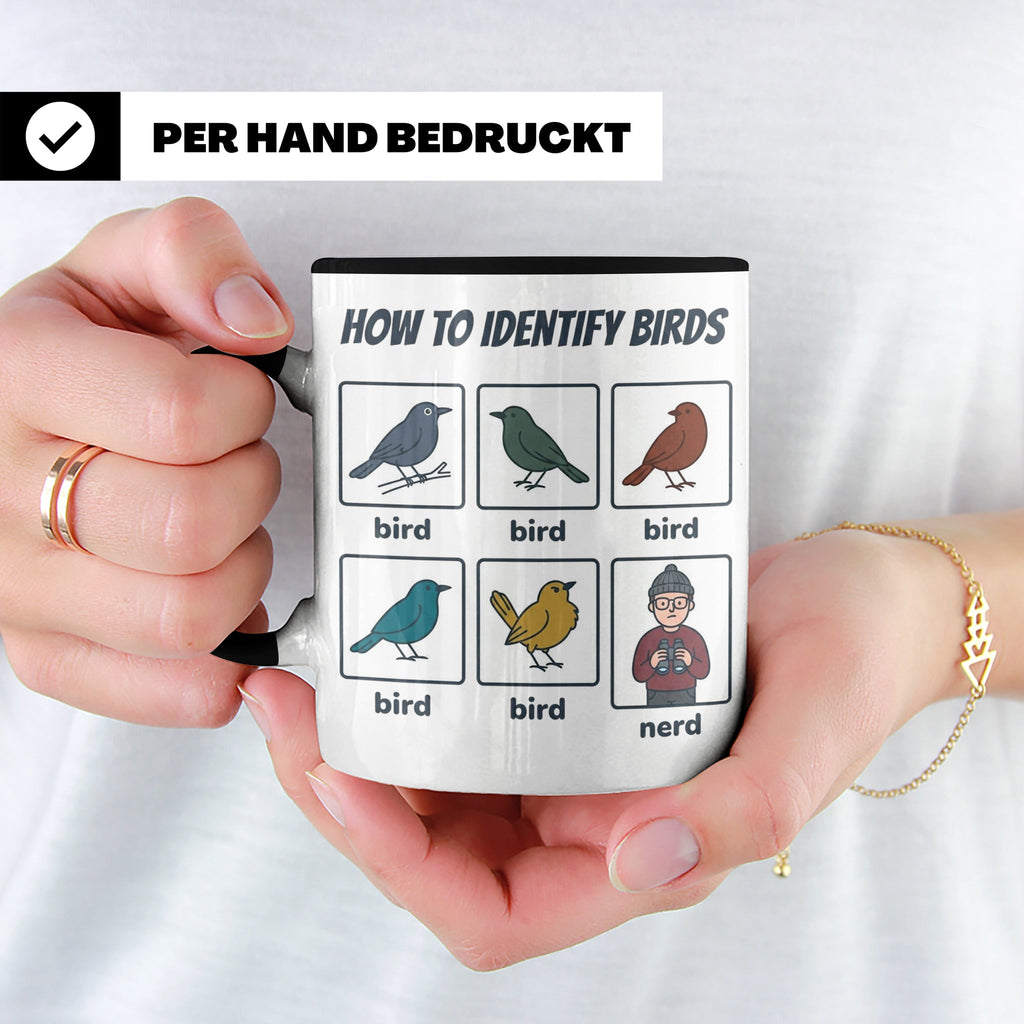 Vogelbeobachter Tasse "How to Identify Birds" Lustiges Nerd  – Schwarz [farbe:schwarz]