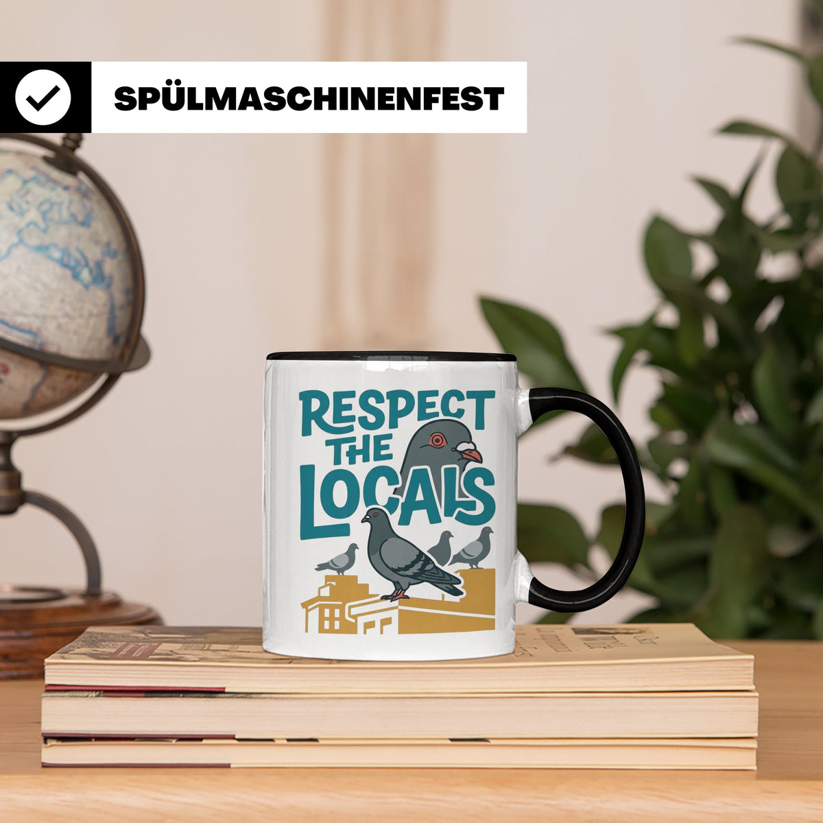 Tauben Tasse 'Respect the Locals' | Lustiger Stadttauben Spr – Schwarz [farbe:schwarz]