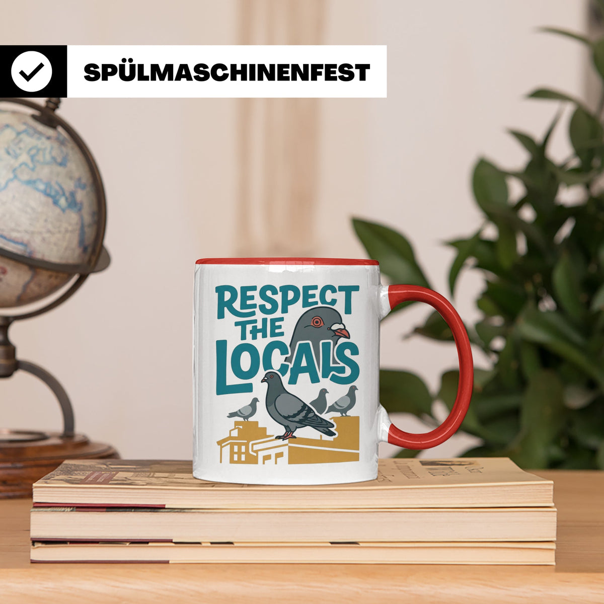 Tauben Tasse 'Respect the Locals' | Lustiger Stadttauben Spr – Rot [farbe:rot]