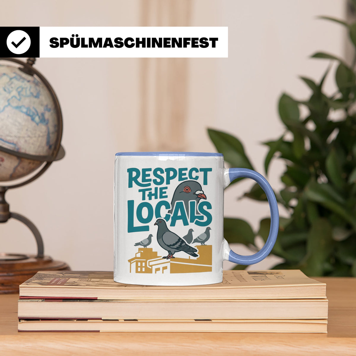 Tauben Tasse 'Respect the Locals' | Lustiger Stadttauben Spr – Blau [farbe:blau]