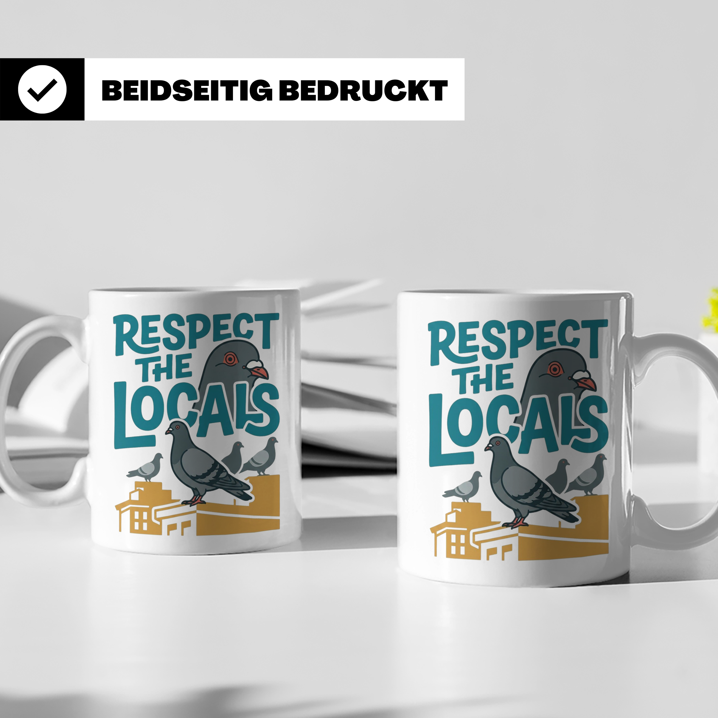 Tauben Tasse 'Respect the Locals' | Lustiger Stadttauben Spr – Weiß [farbe:weiß]