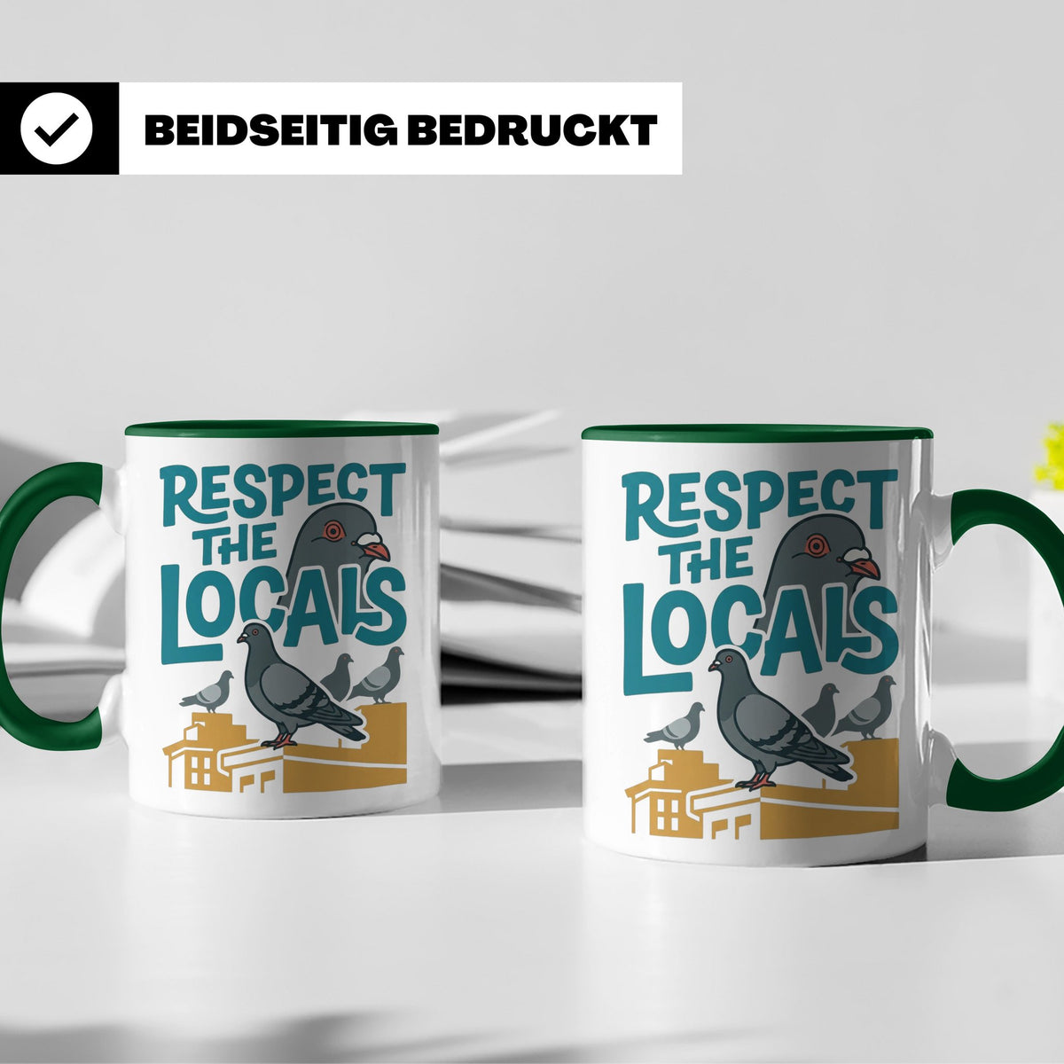 Tauben Tasse 'Respect the Locals' | Lustiger Stadttauben Spr – Grün [farbe:grün]