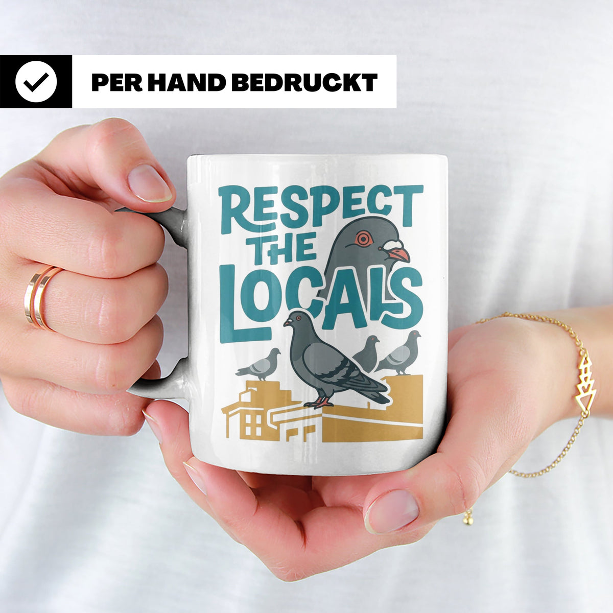 Tauben Tasse 'Respect the Locals' | Lustiger Stadttauben Spr – Weiß [farbe:weiß]