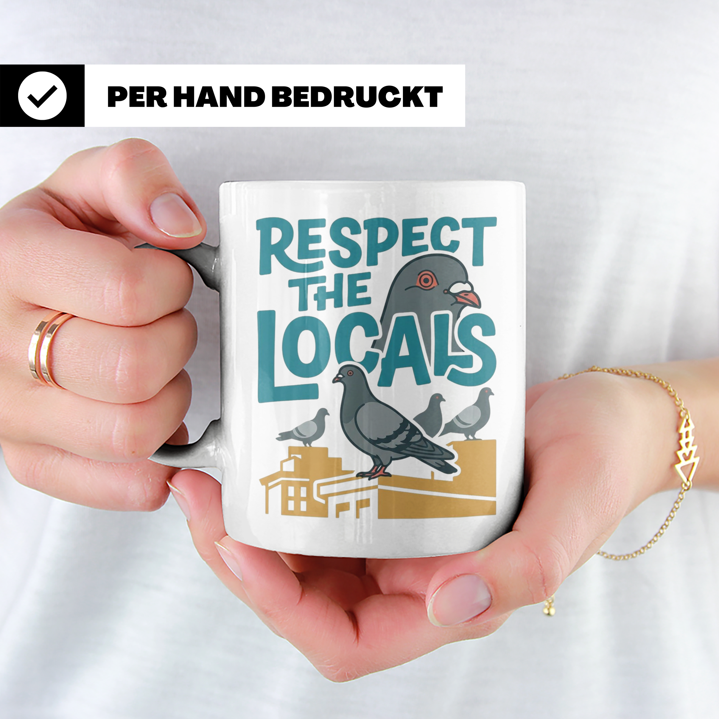 Tauben Tasse 'Respect the Locals' | Lustiger Stadttauben Spr – Weiß [farbe:weiß]