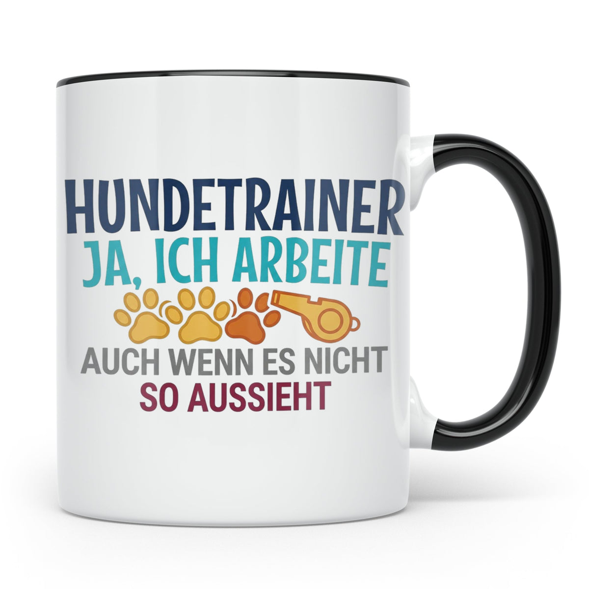 Hundetrainer Tasse mit Spruch | Ja ich arbeite | Lustiges Ge – Schwarz [farbe:schwarz]