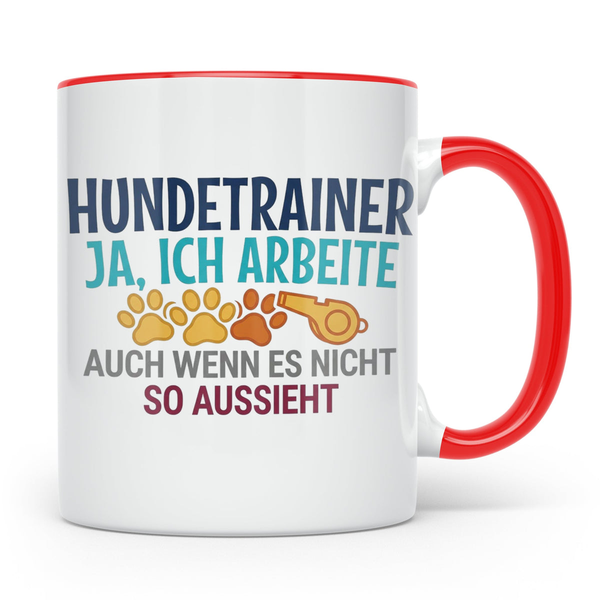 Hundetrainer Tasse mit Spruch | Ja ich arbeite | Lustiges Ge – Rot [farbe:rot]