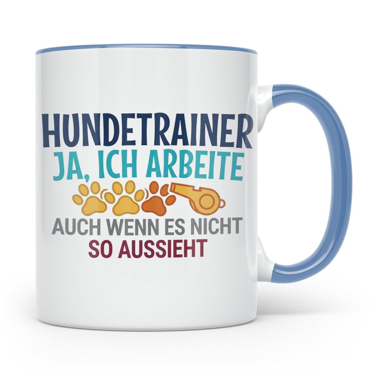 Hundetrainer Tasse mit Spruch | Ja ich arbeite | Lustiges Ge – Blau [farbe:blau]