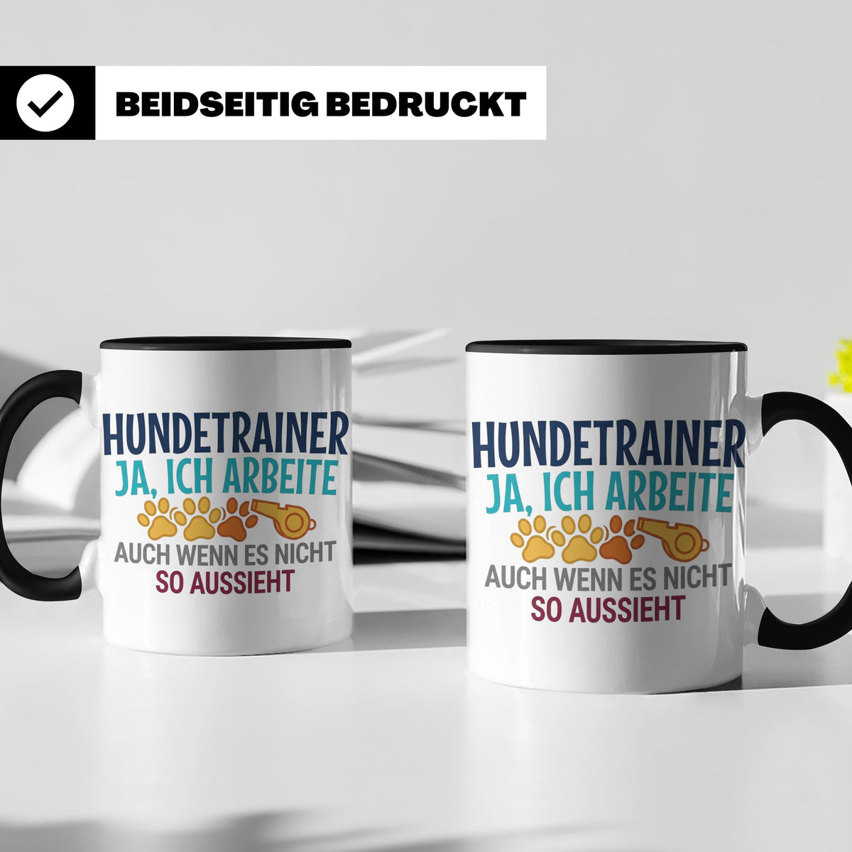Hundetrainer Tasse mit Spruch | Ja ich arbeite | Lustiges Ge – Schwarz [farbe:schwarz]