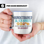 Hundetrainer Tasse mit Spruch | Ja ich arbeite | Lustiges Ge – Blau [farbe:blau]