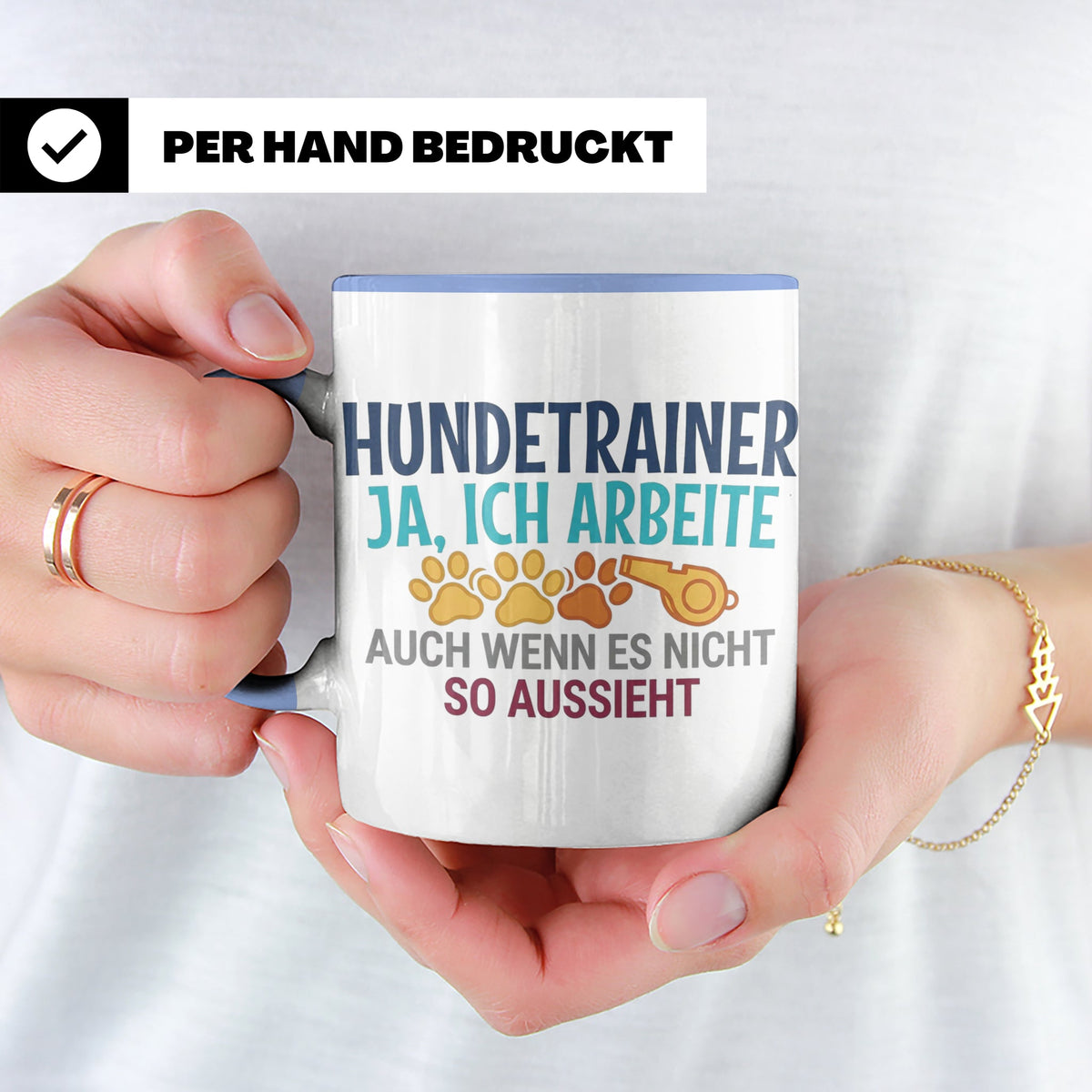 Hundetrainer Tasse mit Spruch | Ja ich arbeite | Lustiges Ge – Blau [farbe:blau]