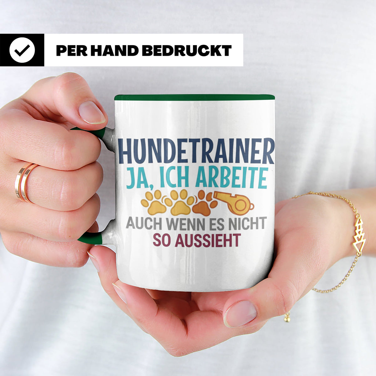 Hundetrainer Tasse mit Spruch | Ja ich arbeite | Lustiges Ge – Grün [farbe:grün]