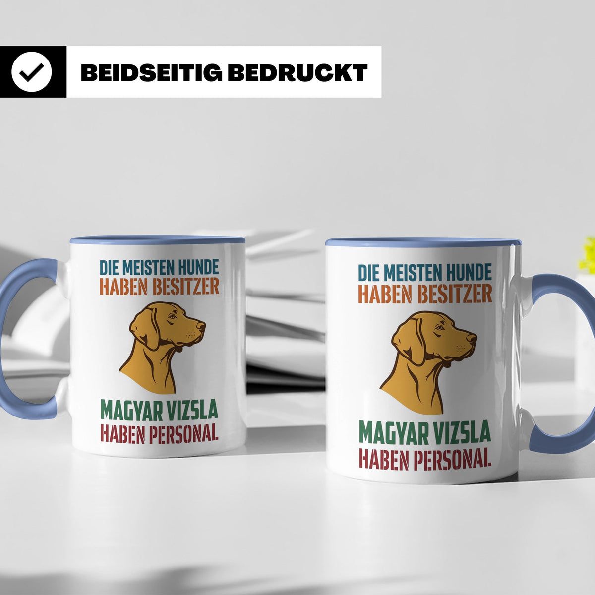 Magyar Vizsla Tasse mit Spruch Personal, Geschenk für Hundeb – Blau [farbe:blau]