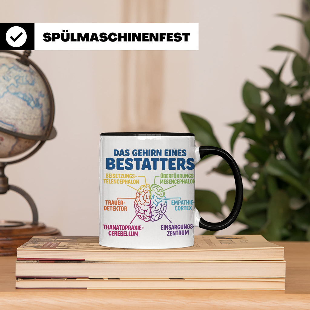 Bestatter Tasse Gehirn lustig | Kaffeetasse für Bestattungsf – Schwarz [farbe:schwarz]