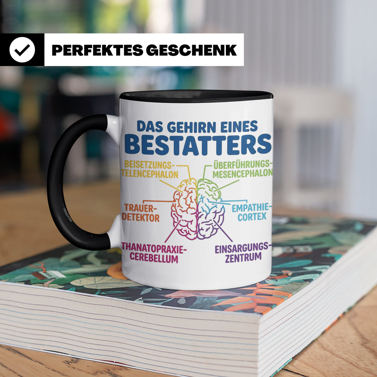 Bestatter Tasse Gehirn lustig | Kaffeetasse für Bestattungsf – Schwarz [farbe:schwarz]