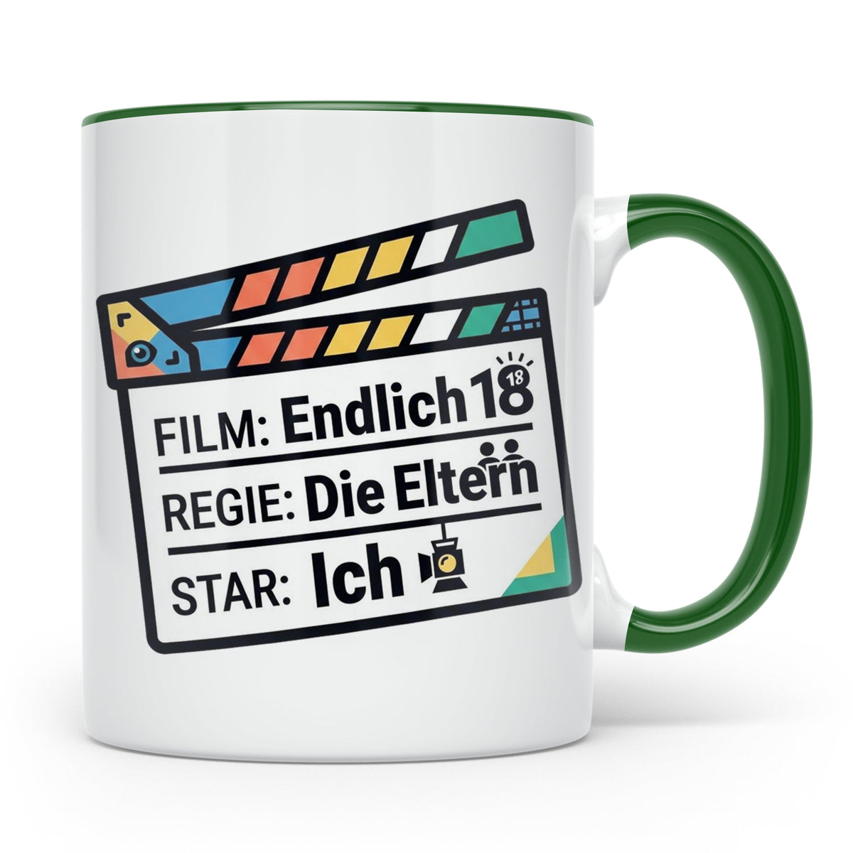 18. Geburtstag Tasse mit Filmklappe Spruch, Geschenk zur Vol – Grün [farbe:grün]