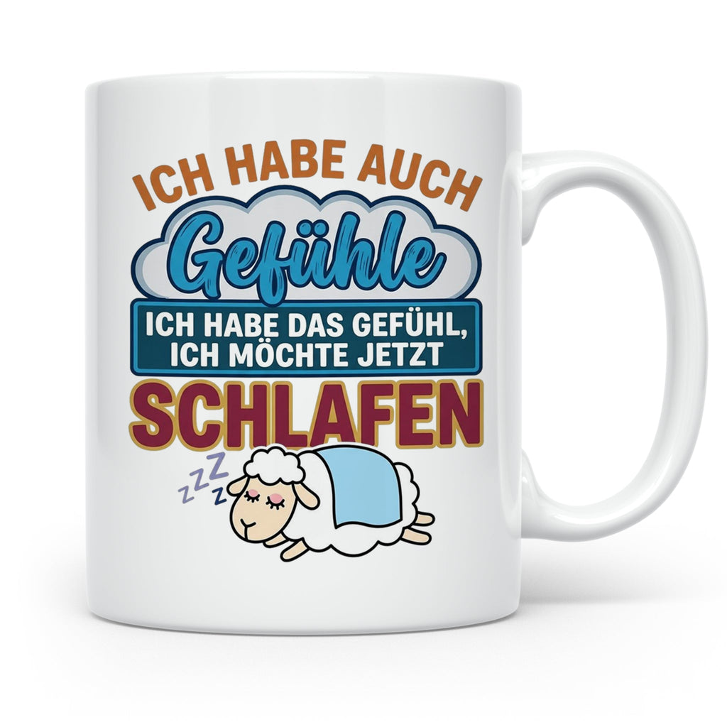 Morgenmuffel Tasse mit Spruch Ich habe Gefühle schlafen, lus – Weiß [farbe:weiß]