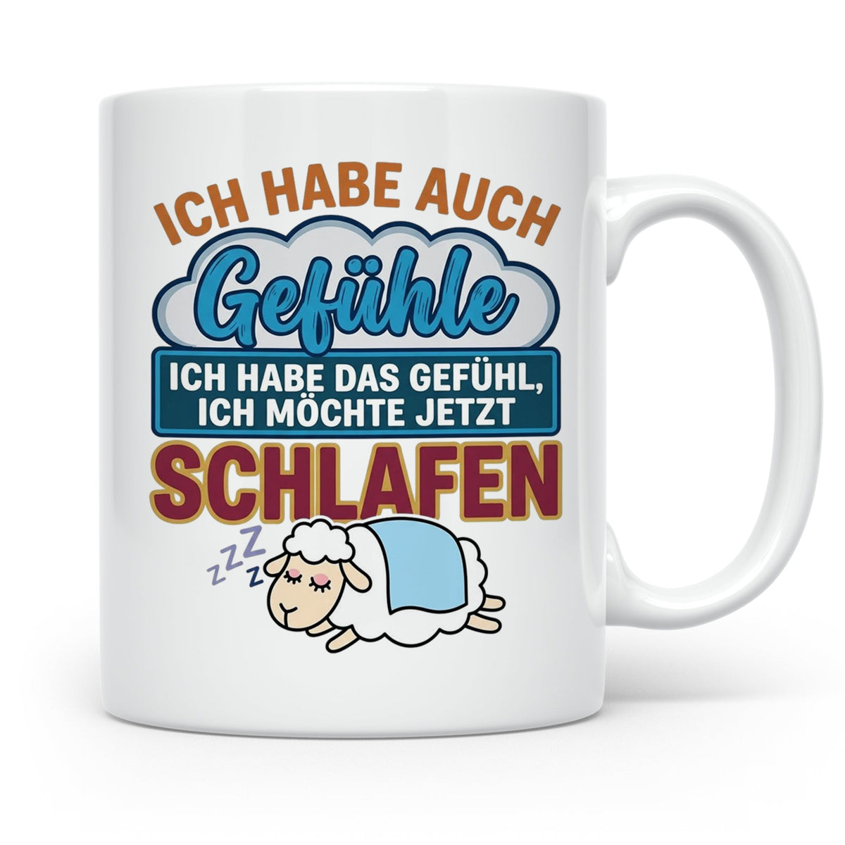 Morgenmuffel Tasse mit Spruch Ich habe Gefühle schlafen, lus – Weiß [farbe:weiß]